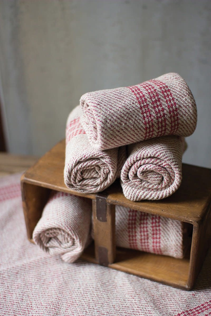 Set Of Six Red Cotton Kitchen Towels