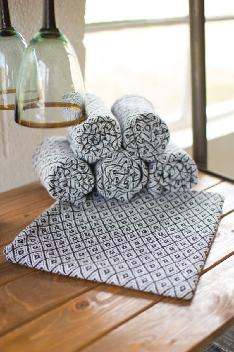 Set Of 6 Cotton Napkins - Black And White Diamonds