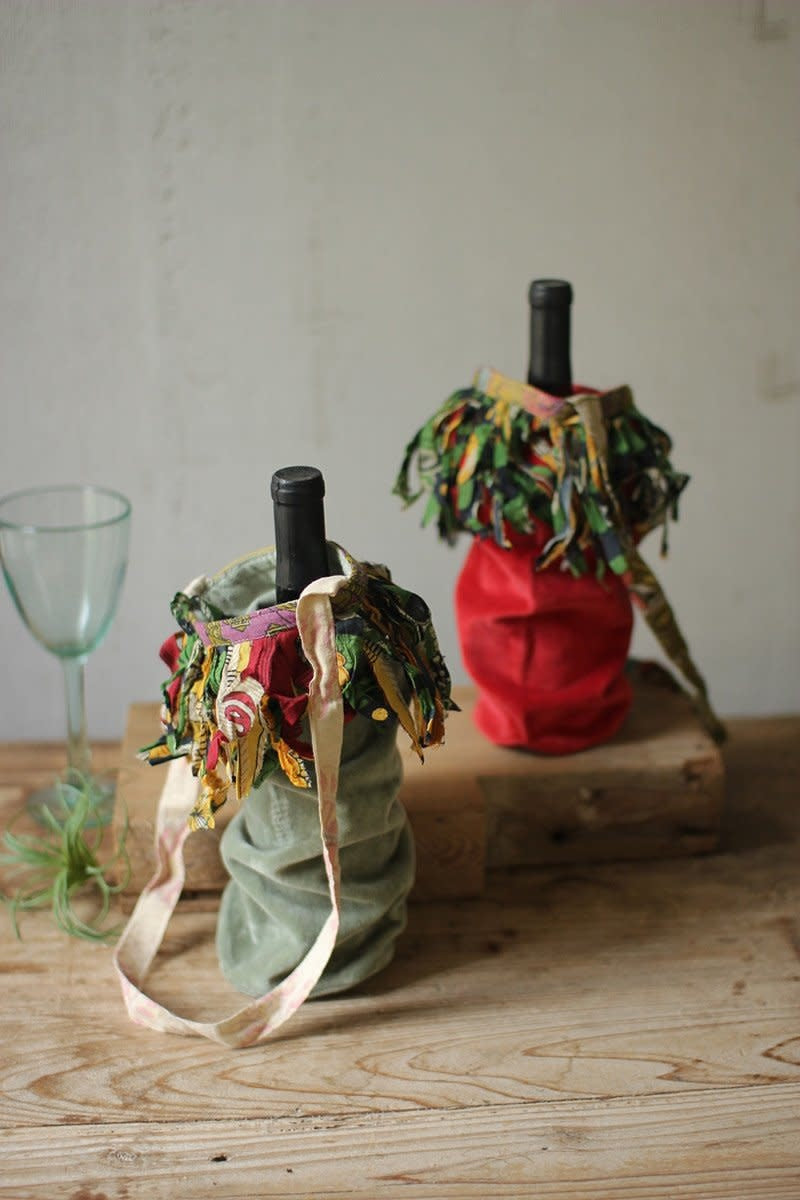 Set Of Six Velvet Wine Bags - Three Each