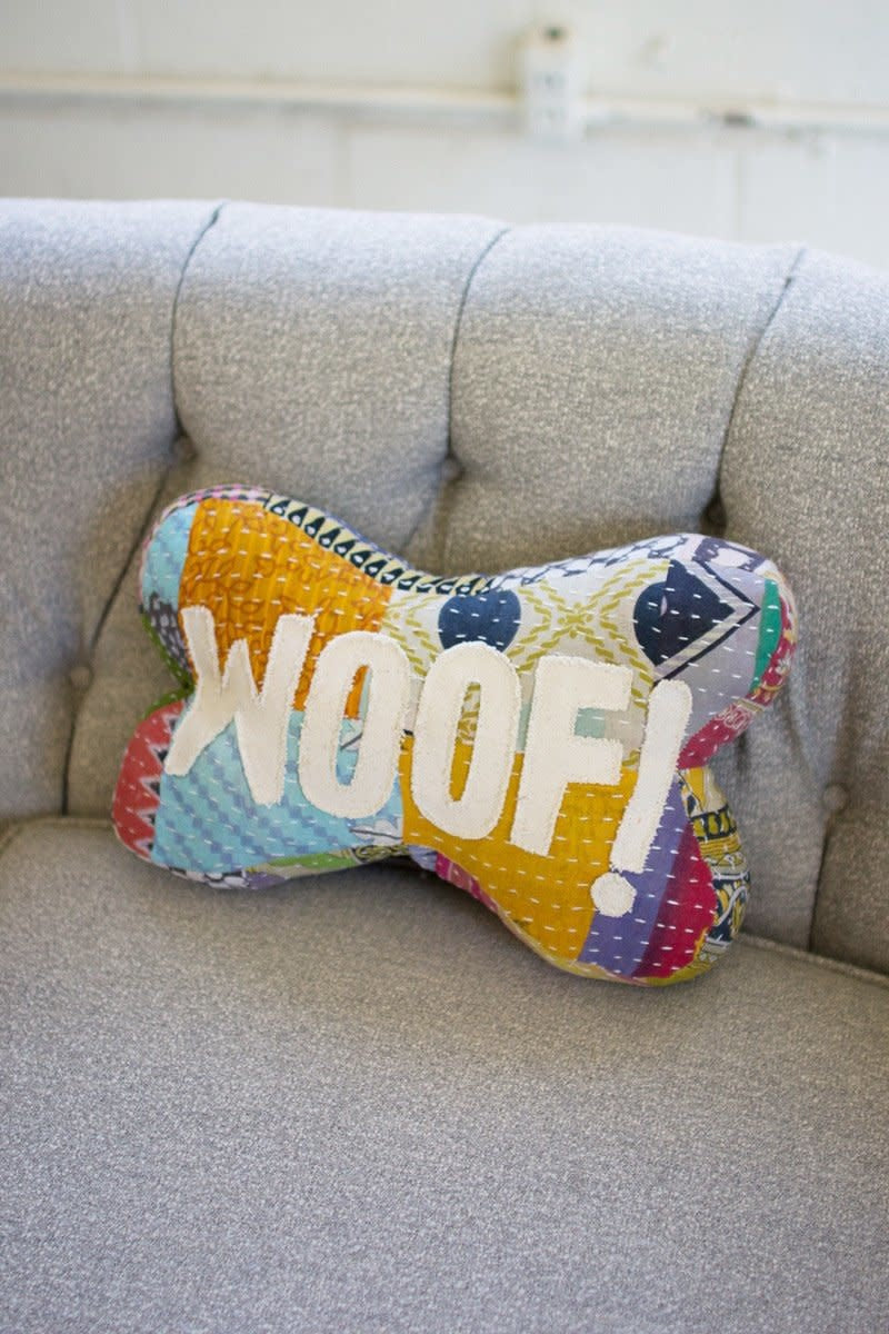 Kantha Bone Pillow - Woof !