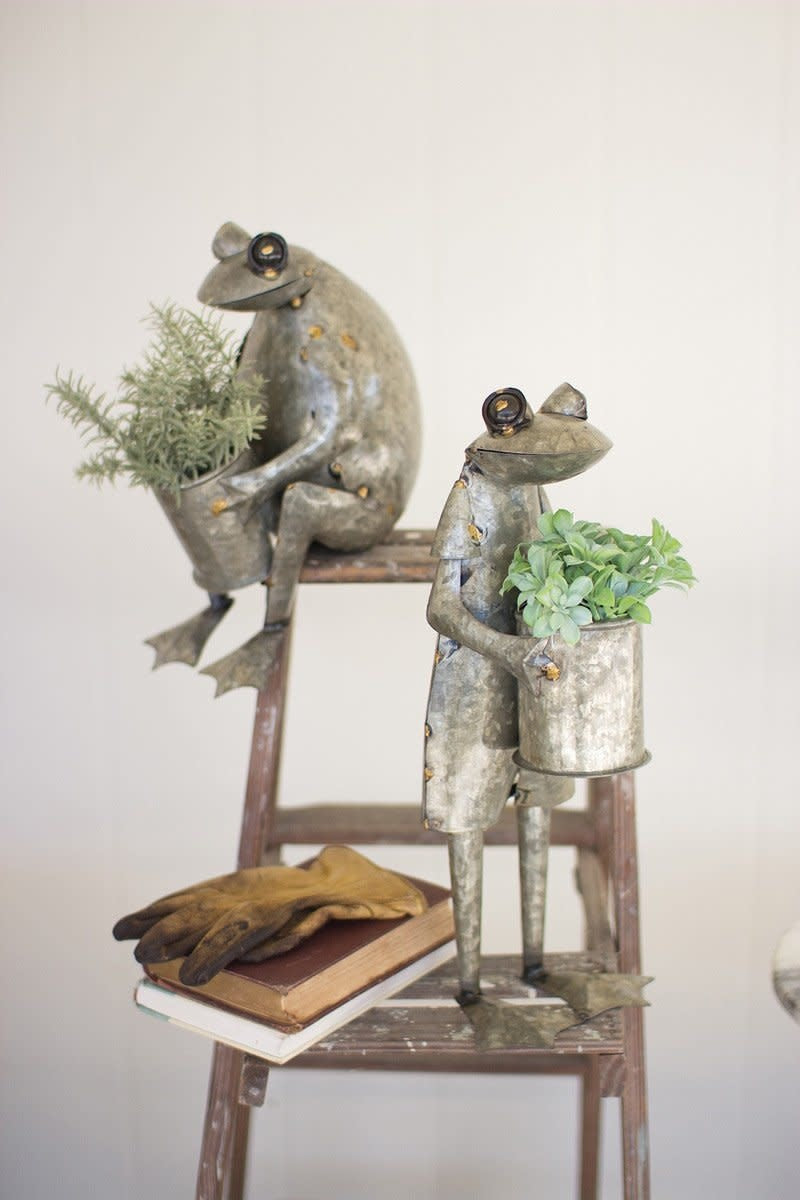 Set Of Two Galvanized Frog Planters