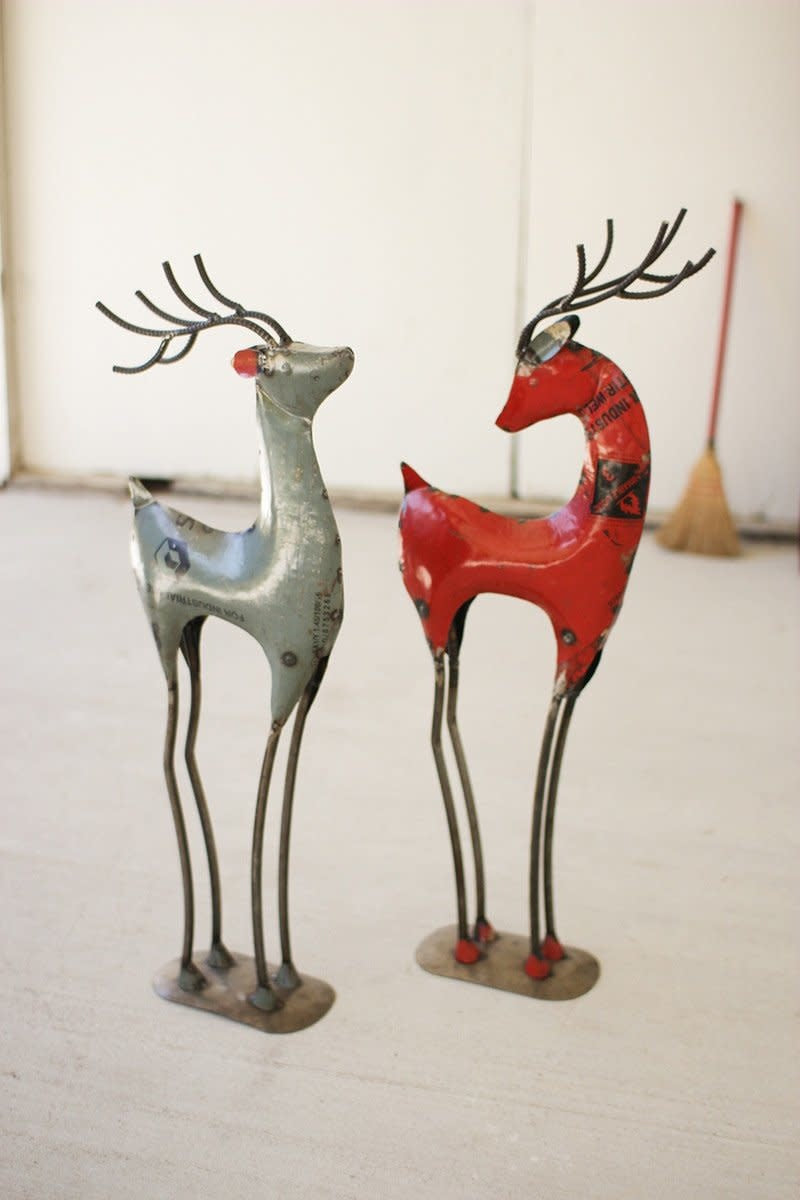 Set Of Two Recycled Red Iron Deer