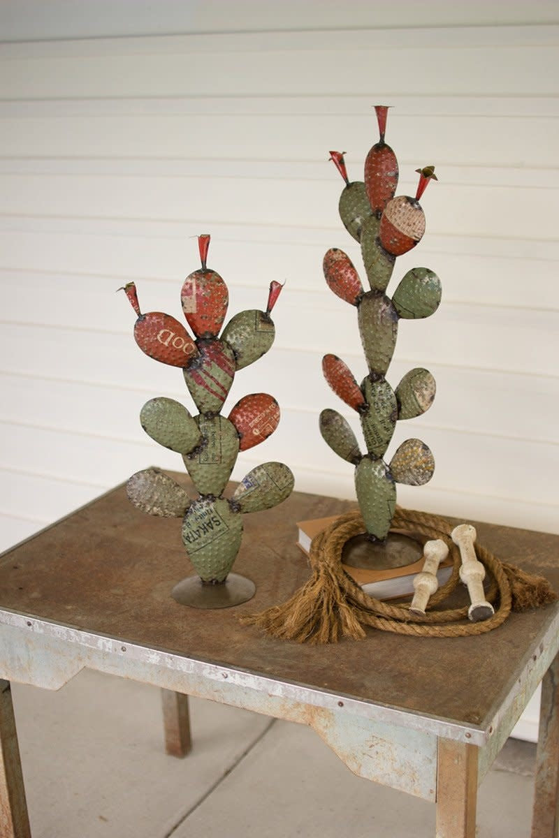 Set Of Two Recycled Iron Cactus
