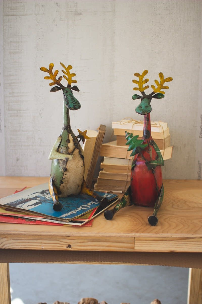 Set Of Two Recycled Sitting Iron Moose