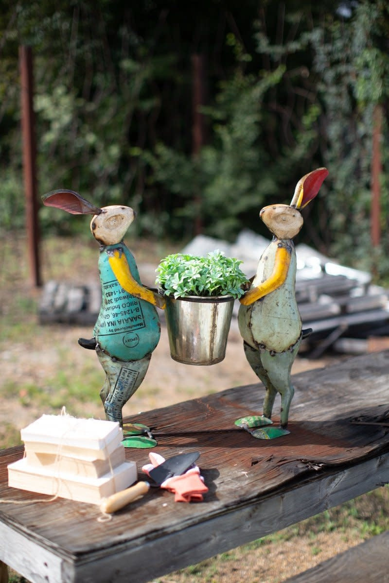 Recycled Iron Rabbits With Planter