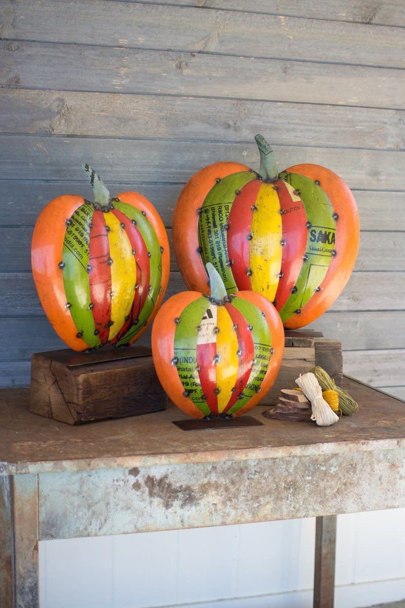 Set Of Three Recycled Metal Pumpkins