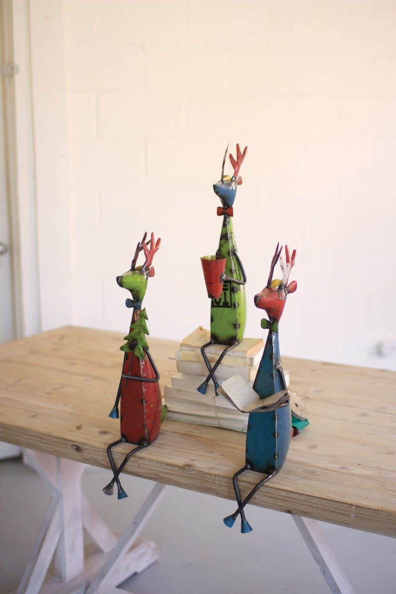 Set Of Three Recycled Metal  Deer Shelf Sitters