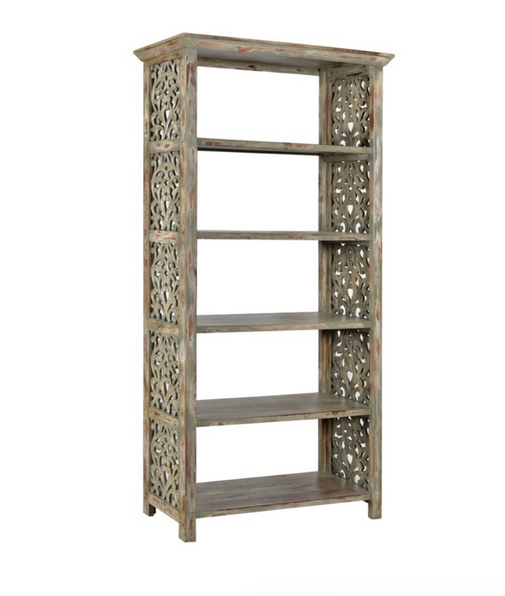Wood Carved Side Panel Bookcase