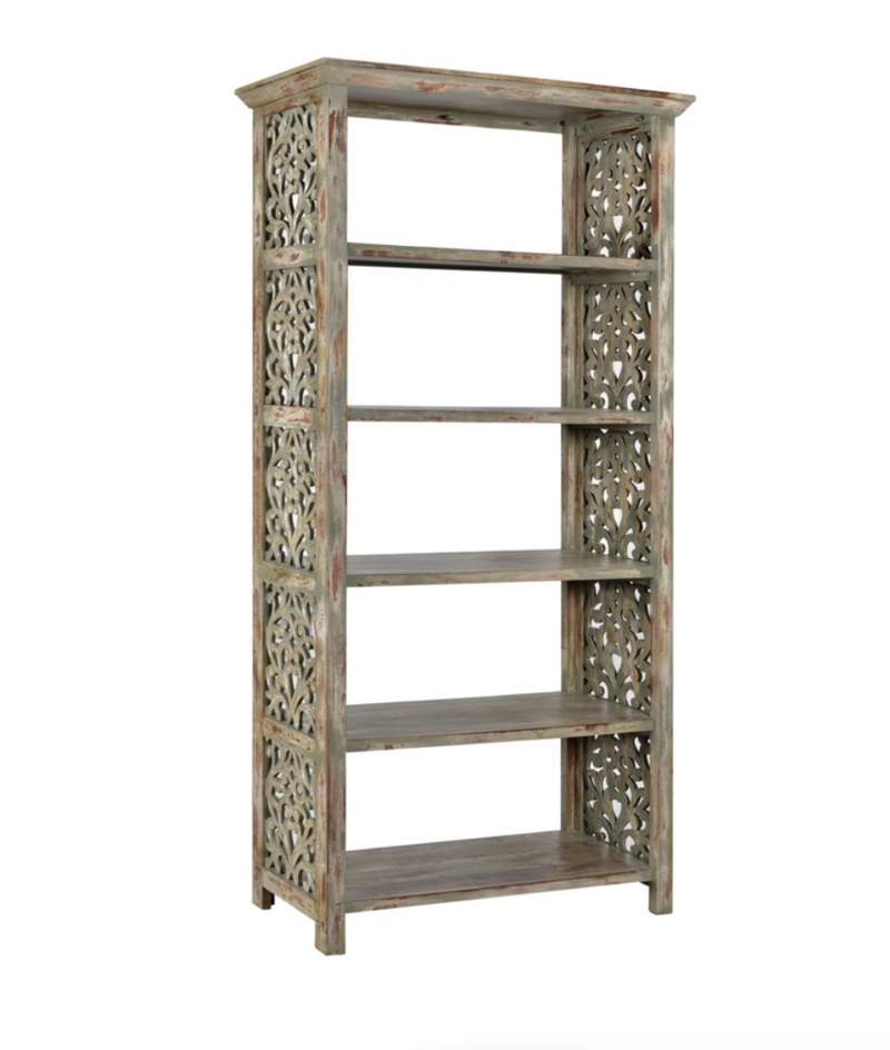 Wood Carved Side Panel Bookcase