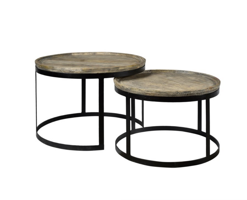 Wood and Metal Round Cocktail Tables