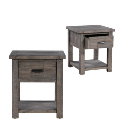 Recycled Pine Distressed Grey 1 Drawer Rectangle End Table