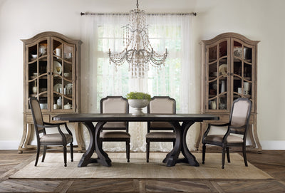 Corsica Dark Rectangle Pedestal Dining Table w/2-20in Leaves